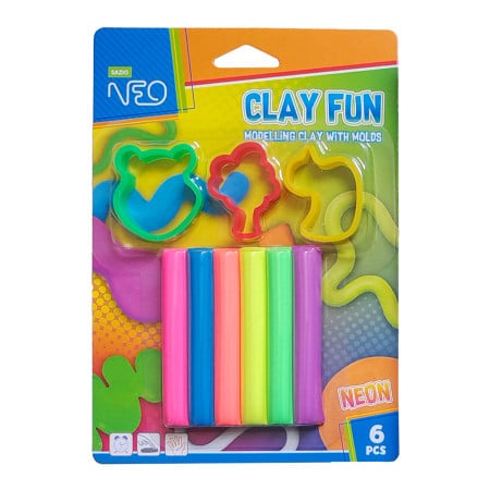 CLAY FUN PLASTELIN SA KALUPIMA NEON 6 BOJA 80gr/115513